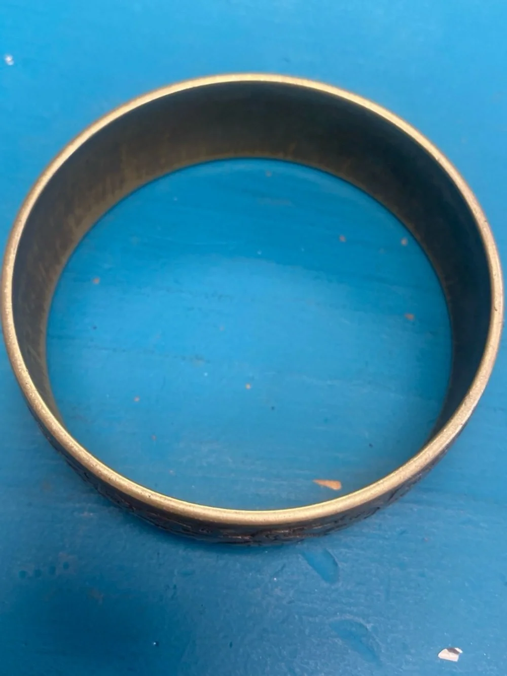Engraved Floral Brass Bangle Bracelet - Gold Tone